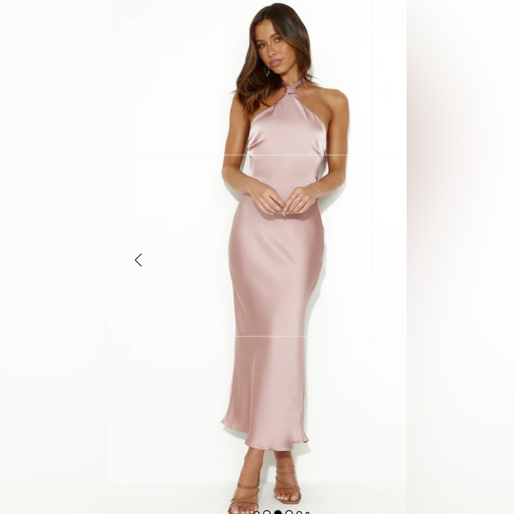 Hello Molly Pink Blush Welcome Style Halter Satin Tie Back Midi Dress NWT Size S